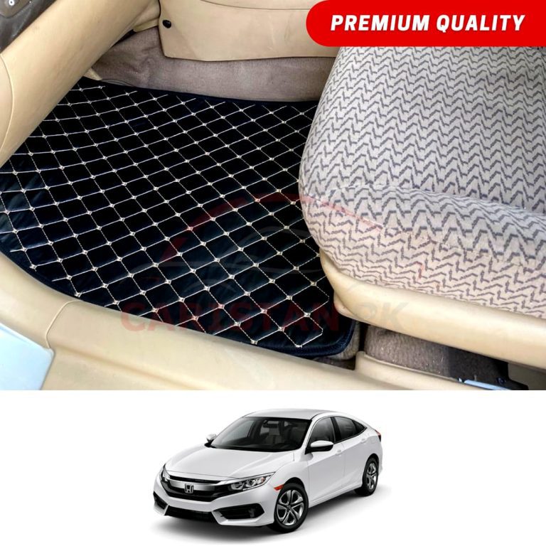 Honda Civic Flat Style 7D Floor Mats Black With Beige Stitch 2016-21