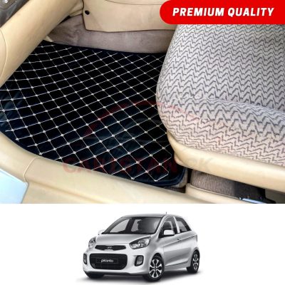 KIA Picanto Flat Style 7D Floor Mats Black With Beige Stitch