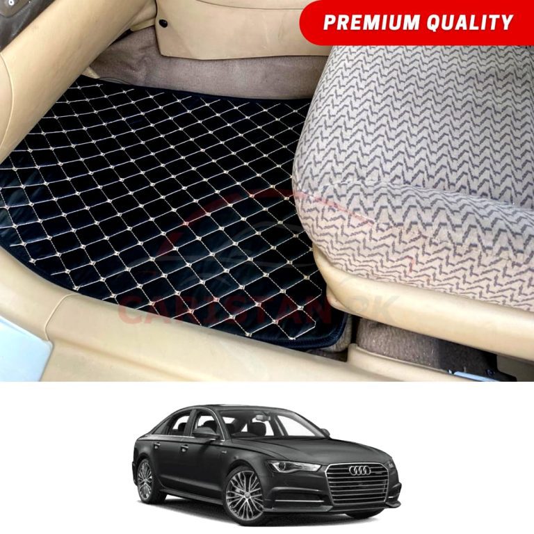 Audi A6 Flat Style 7D Floor Mats Black With Beige Stitch