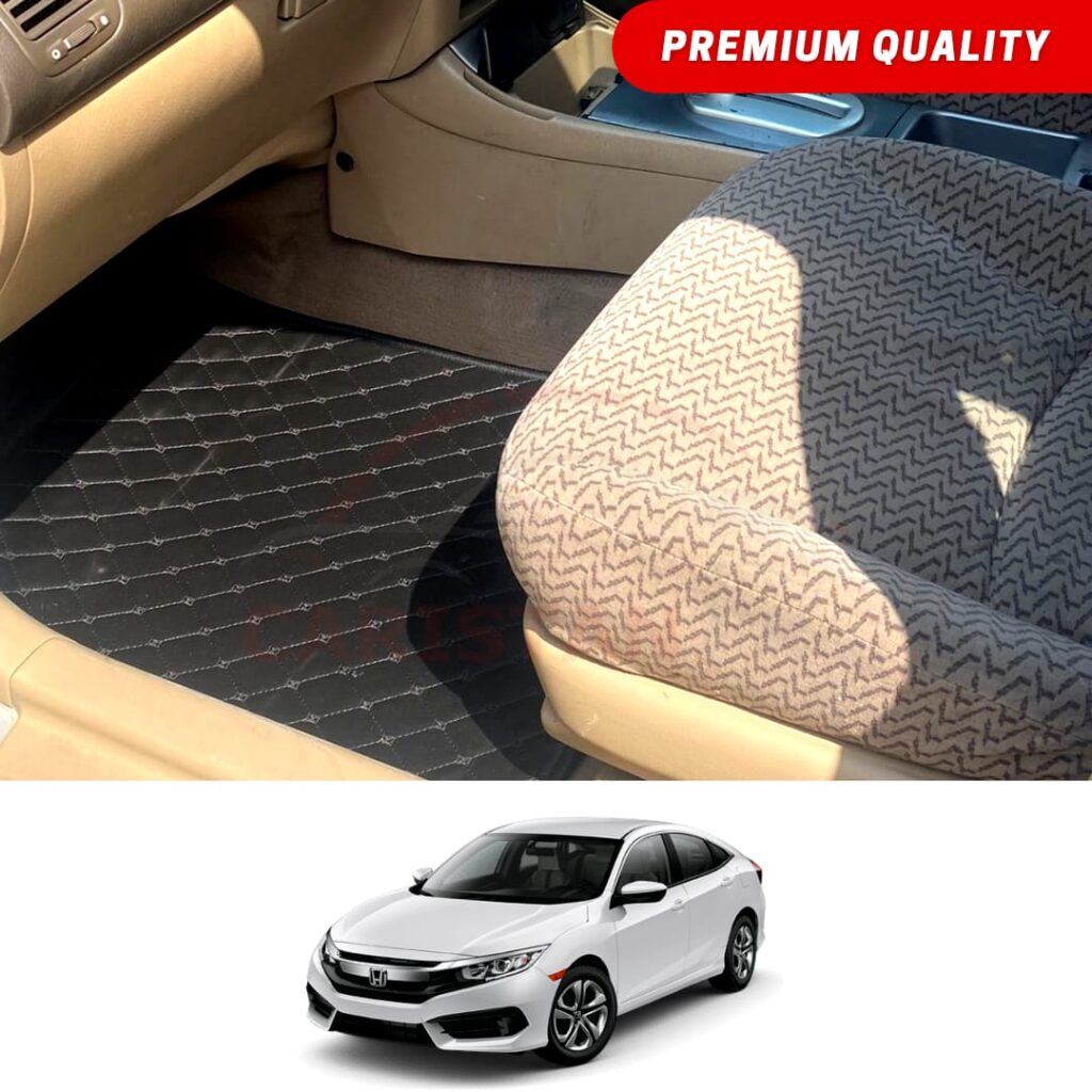 Honda Civic Flat Style 7D Floor Mats Black 2016-21