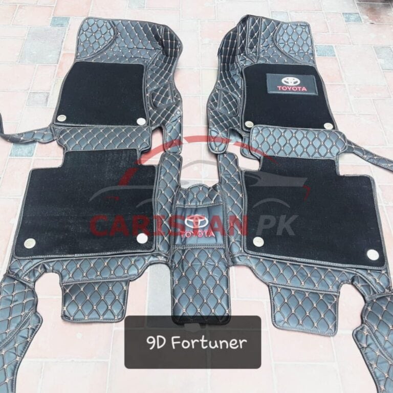 Toyota Fortuner Premium 9D Floor Mats Black With Orange Stitch 2016-22 1