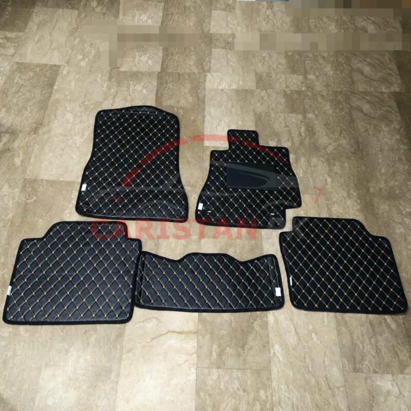 Toyota Mark X Flat Style 7D Floor Mats Black With Beige Stitch 2004-10 2