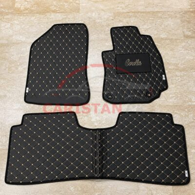 Toyota Corolla Flat Style 7D Floor Mats Black With Beige Stitch 2014-16 2