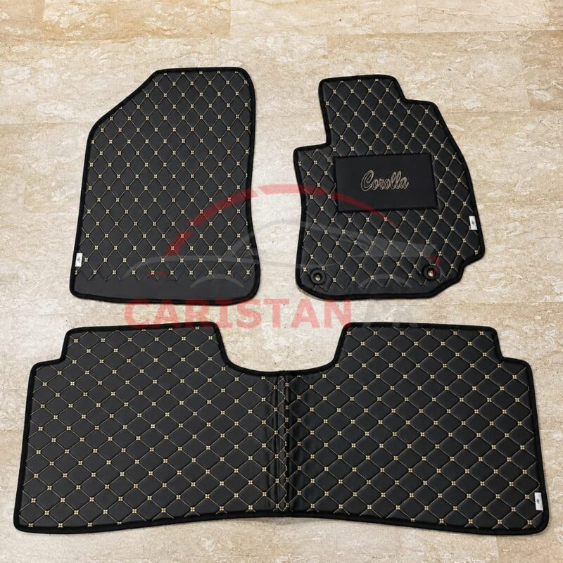 Toyota Corolla Flat Style 7D Floor Mats Black With Beige Stitch 2014-16 2
