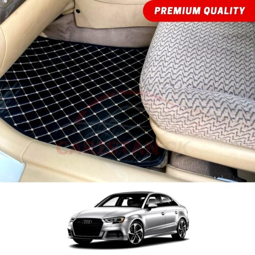 Audi A3 Flat Style 7D Floor Mats Black With Beige Stitch