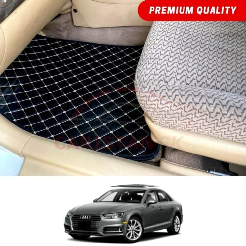 Audi A4 Flat Style 7D Floor Mats Black With Beige Stitch