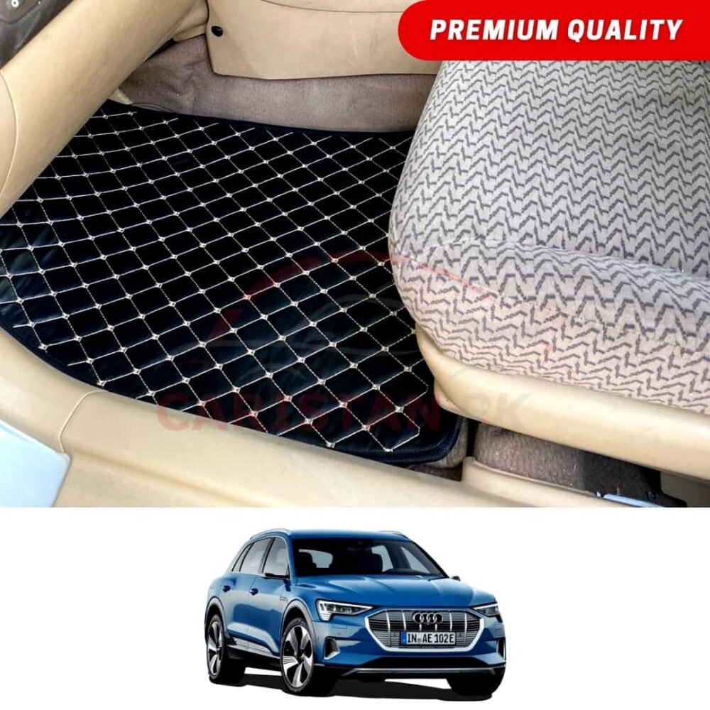 Audi E-Tron Flat Style 7D Floor Mats Black With Beige Stitch