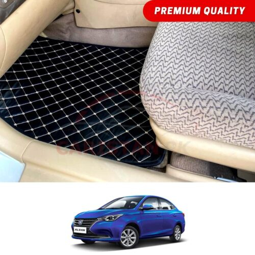 Changan Alsvin Flat Style 7D Floor Mats Black With Beige Stitch