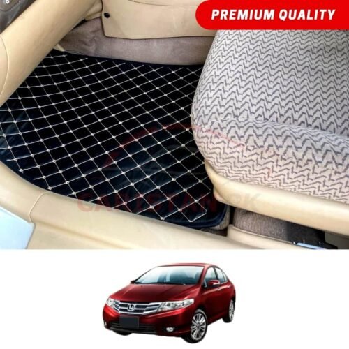 Honda City Flat Style 7D Floor Mats Black With Beige Stitch 2009-21