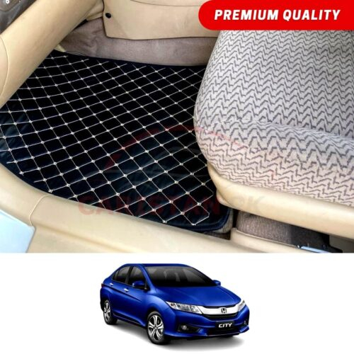 Honda City New Shape Flat Style 7D Floor Mats Black With Beige Stitch