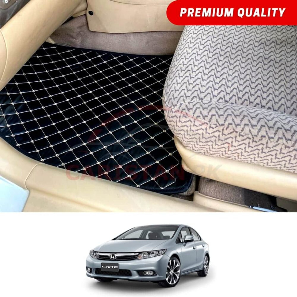 Honda Civic Rebirth Flat Style 7D Floor Mats Black With Beige Stitch 2012-15