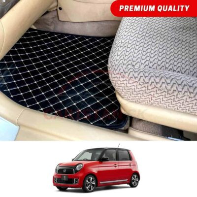 Honda N One Flat Style 7D Floor Mats Black With Beige Stitch 2013-20