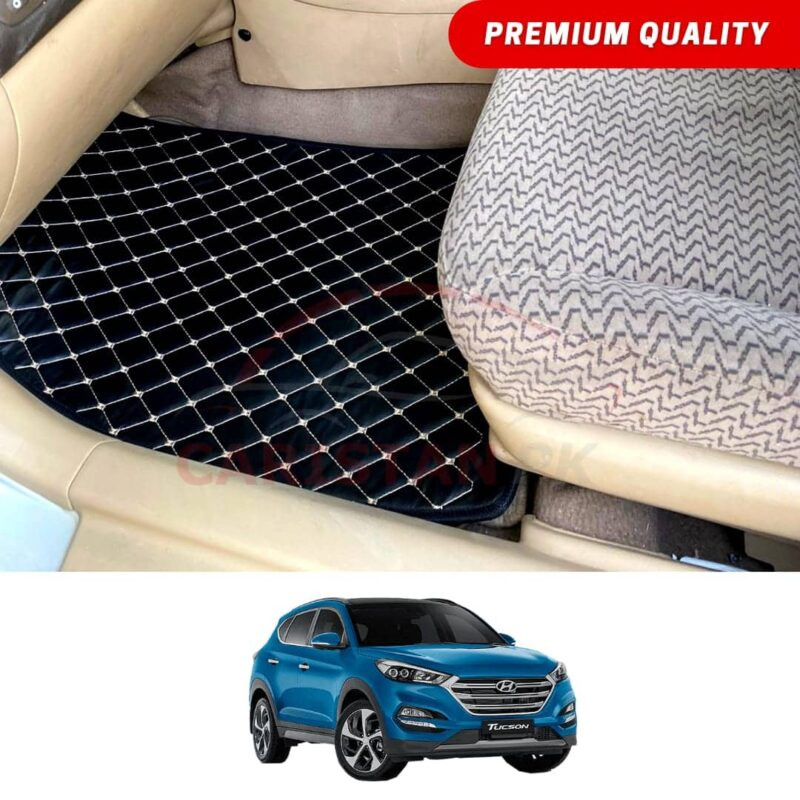Hyundai Tucson Flat Style 7D Floor Mats Black With Beige Stitch Hyundai Tucson Flat Style 7D Floor Mats Black With Beige Stitch