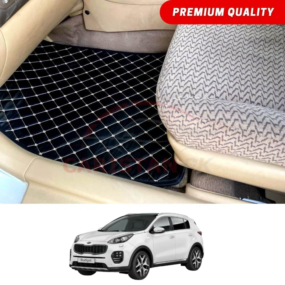 KIA Sportage Flat Style 7D Floor Mats Black With Beige Stitch KIA Sportage Flat Style 7D Floor Mats Black With Beige Stitch