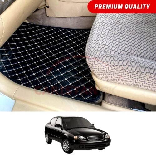 Suzuki Baleno Flat Style 7D Floor Mats Black With Beige Stitch