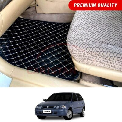 Suzuki Cultus Flat Style 7D Floor Mats Black With Beige Stitch 2002-16