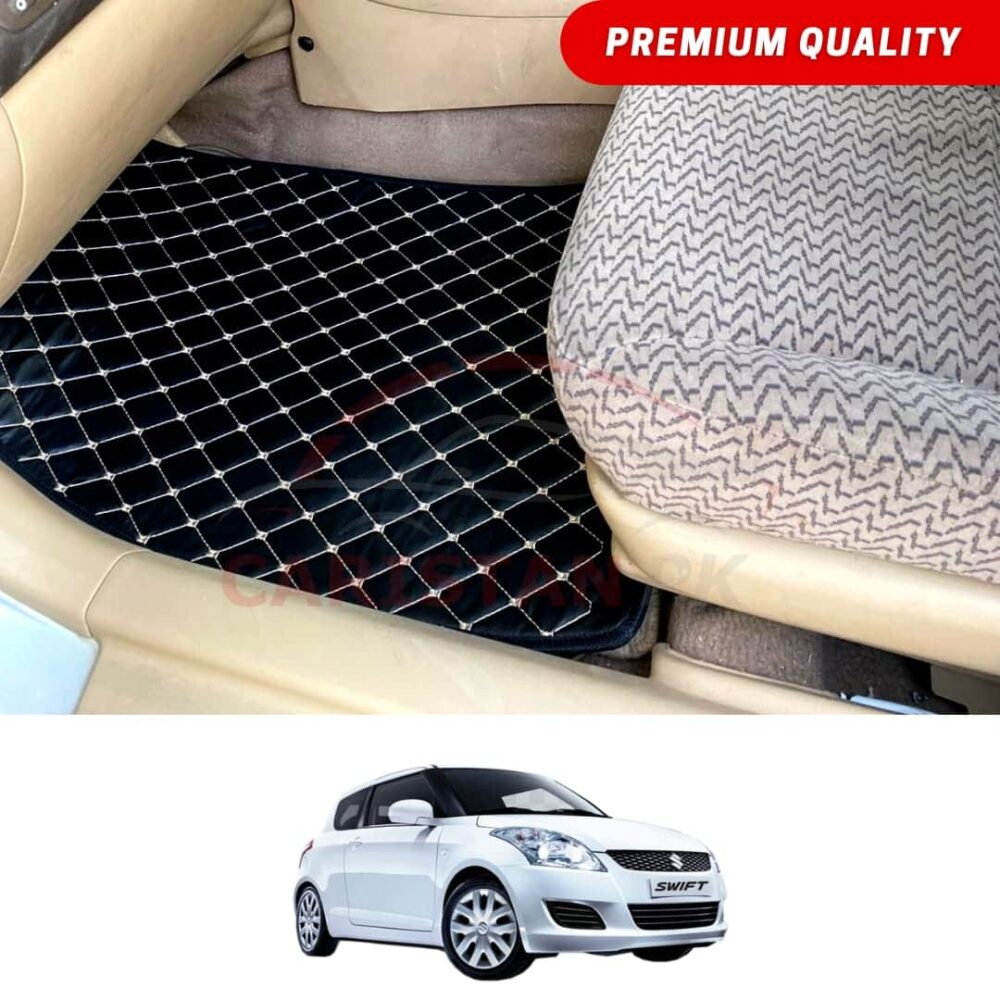 Suzuki Swift Flat Style 7D Floor Mats Black With Beige Stitch 2007-21