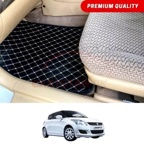 Suzuki Swift Flat Style 7D Floor Mats Black With Beige Stitch 2007-21