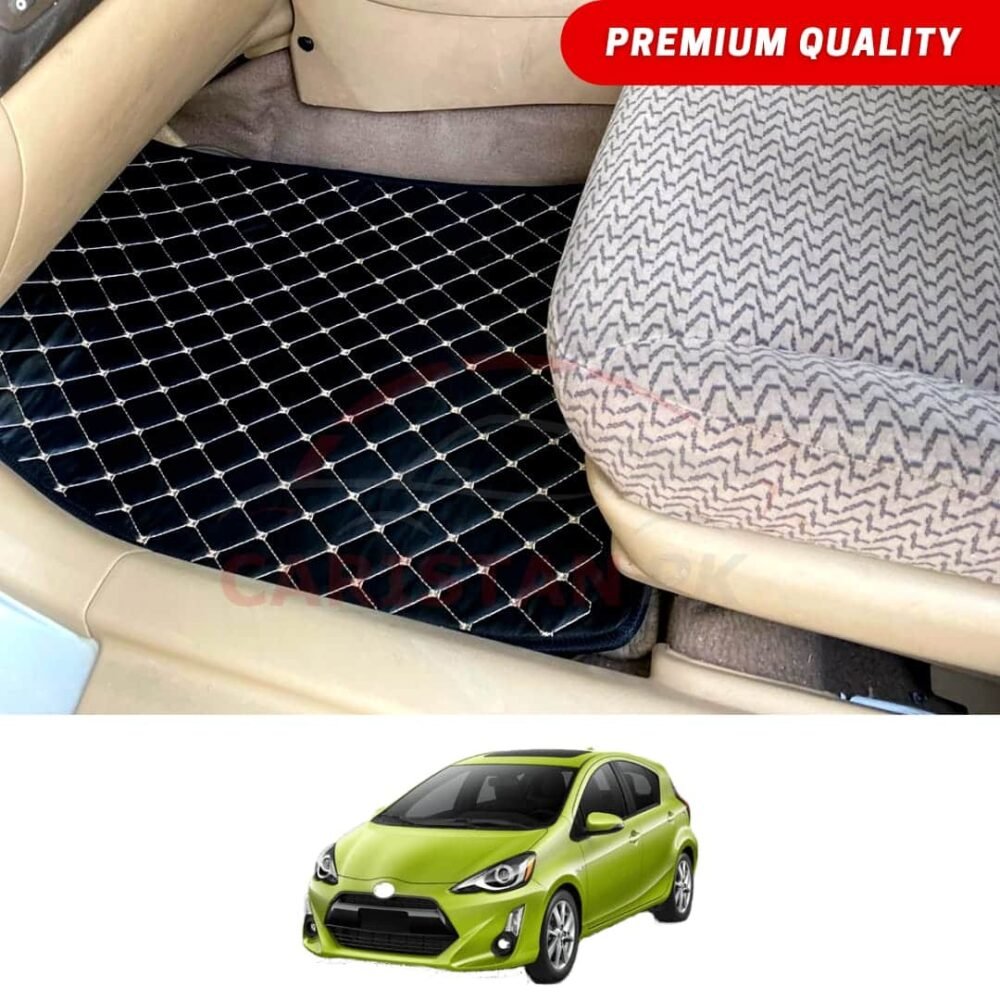 Toyota Aqua Flat Style 7D Floor Mats Black With Beige Stitch 2017-22