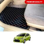 Toyota Aqua Flat Style 7D Floor Mats Black With Beige Stitch 2017-22