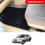 Toyota Corolla Flat Style 7D Floor Mats Black With Beige Stitch 2002-08