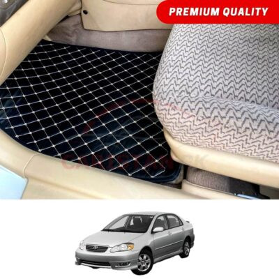 Toyota Corolla Flat Style 7D Floor Mats Black With Beige Stitch 2002-08