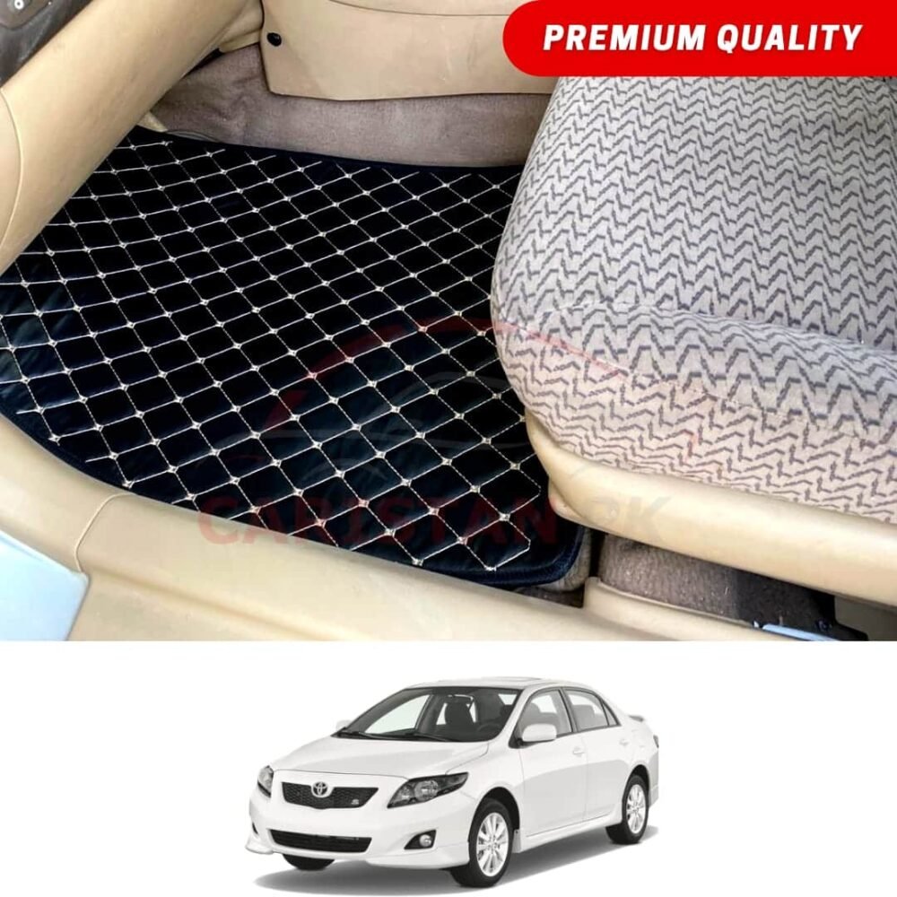 Toyota Corolla Flat Style 7D Floor Mats Black With Beige Stitch 2009-10 Toyota Corolla Flat Style 7D Floor Mats Black With Beige Stitch 2009-10