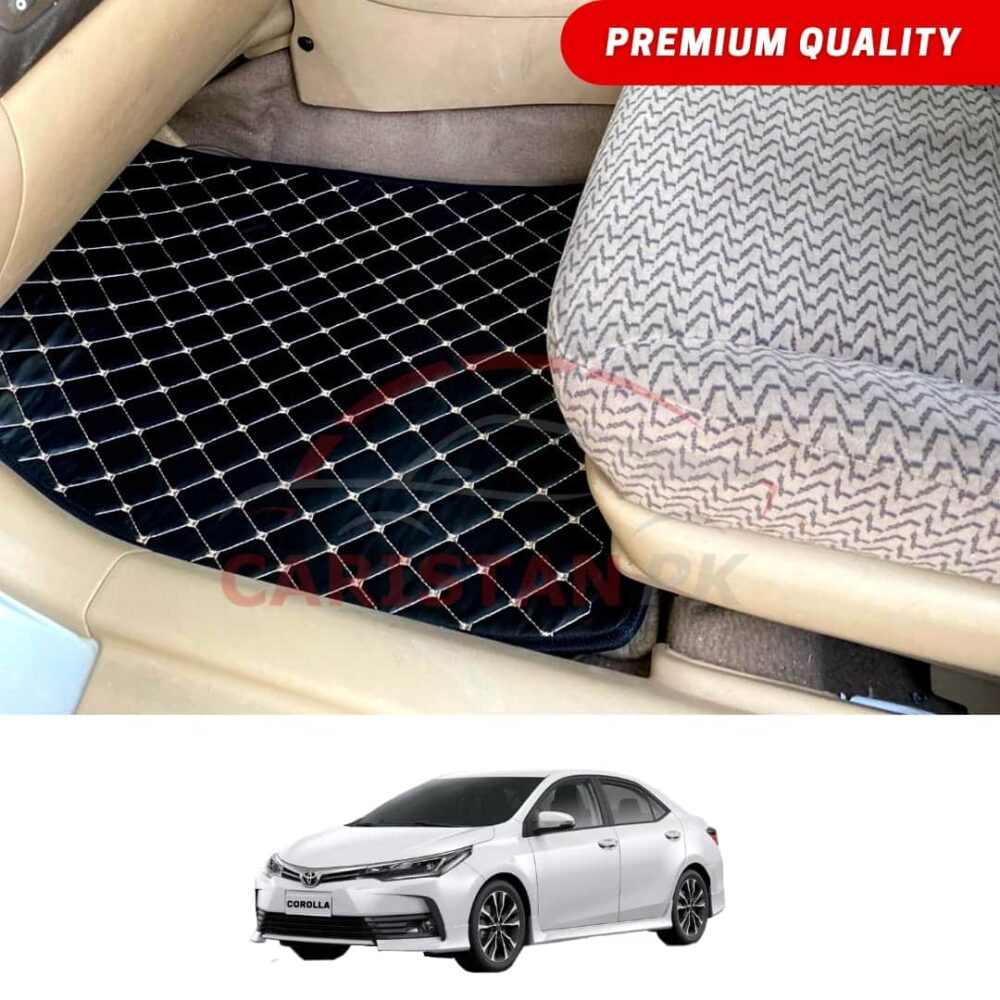 Toyota Corolla Flat Style 7D Floor Mats Black With Beige Stitch 2017-26 Toyota Corolla Flat Style 7D Floor Mats Black With Beige Stitch 2017-26