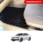 Toyota Corolla Flat Style 7D Floor Mats Black With Beige Stitch 2017-26