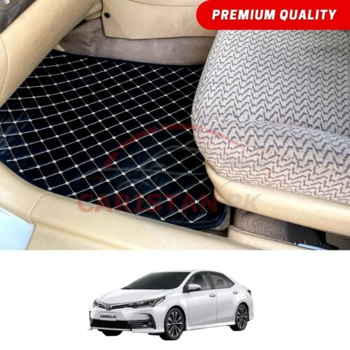Toyota Corolla Flat Style 7D Floor Mats Black With Beige Stitch 2017-26