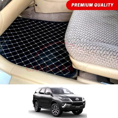 Toyota Fortuner Flat Style 7D Floor Mats Black With Beige Stitch 2016-25
