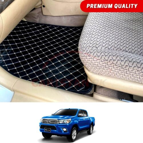 Toyota Hilux Revo Flat Style 7D Floor Mats Black With Beige Stitch