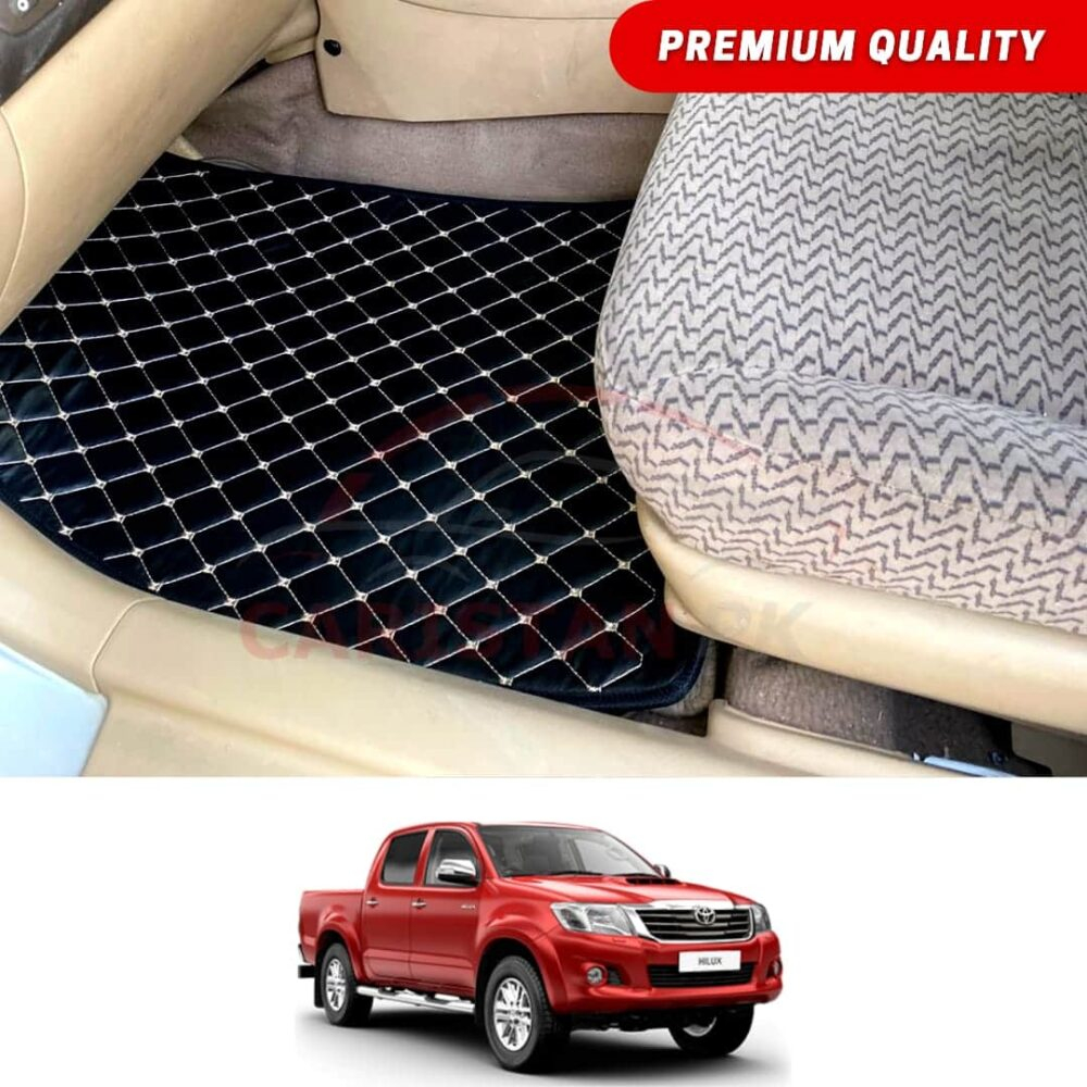 Toyota Hilux Vigo Flat Style 7D Floor Mats Black With Beige Stitch