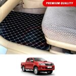 Toyota Hilux Vigo Flat Style 7D Floor Mats Black With Beige Stitch