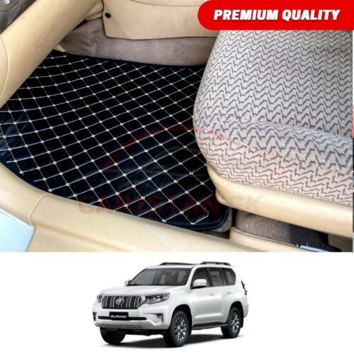 Toyota Prado FJ 150 Flat Style 7D Floor Mats Black With Beige Stitch