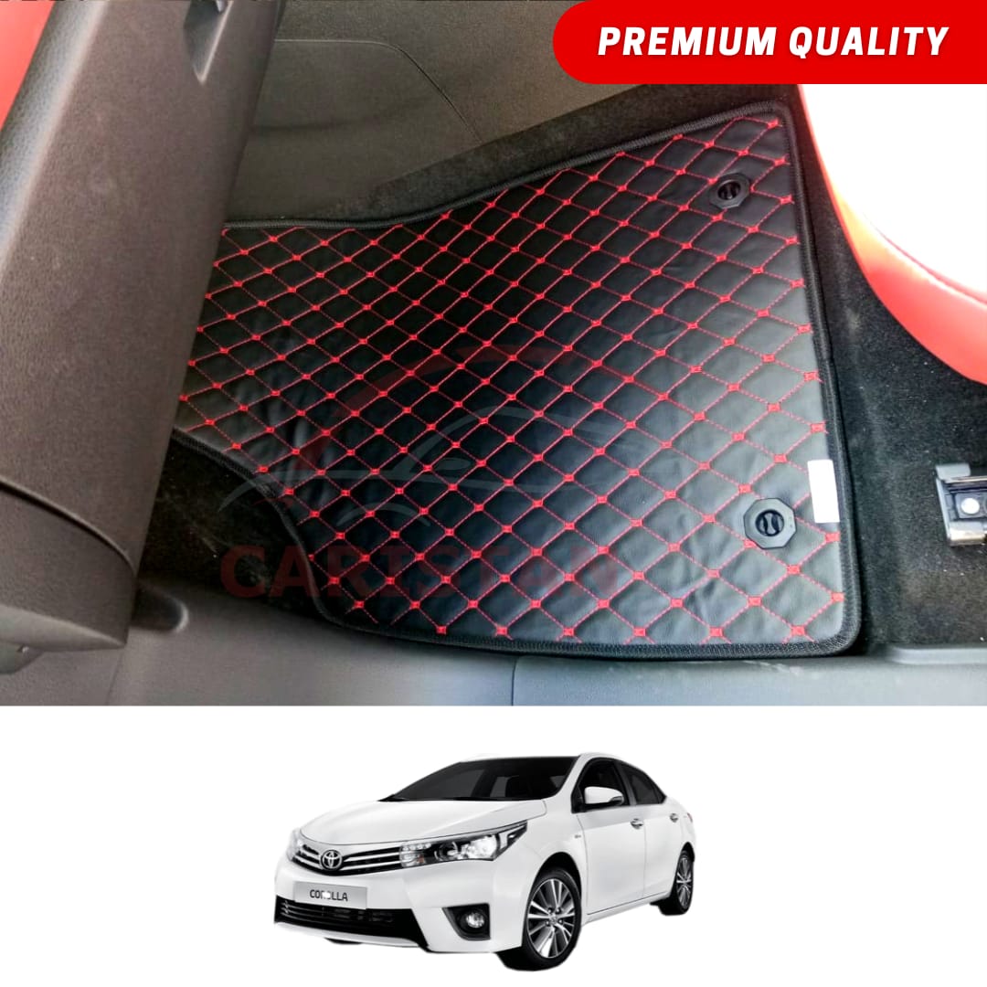 Toyota Corolla Flat Style 7D Floor Mats Black With Red Stitch 2014-16