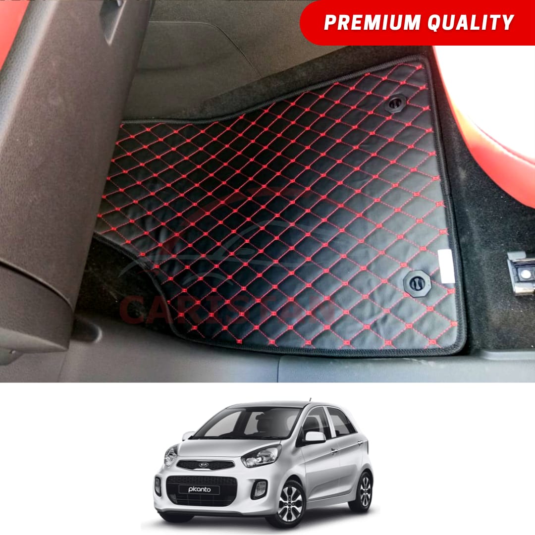 KIA Picanto Flat Style 7D Floor Mats Black With Red Stitch