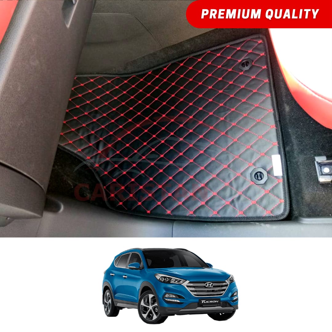 Hyundai Tucson Flat Style 7D Floor Mats Black With Red Stitch