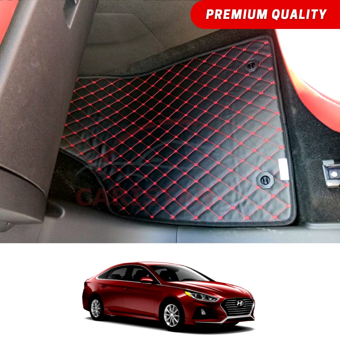 Hyundai Elantra Flat Style 7D Floor Mats Black With Red Stitch