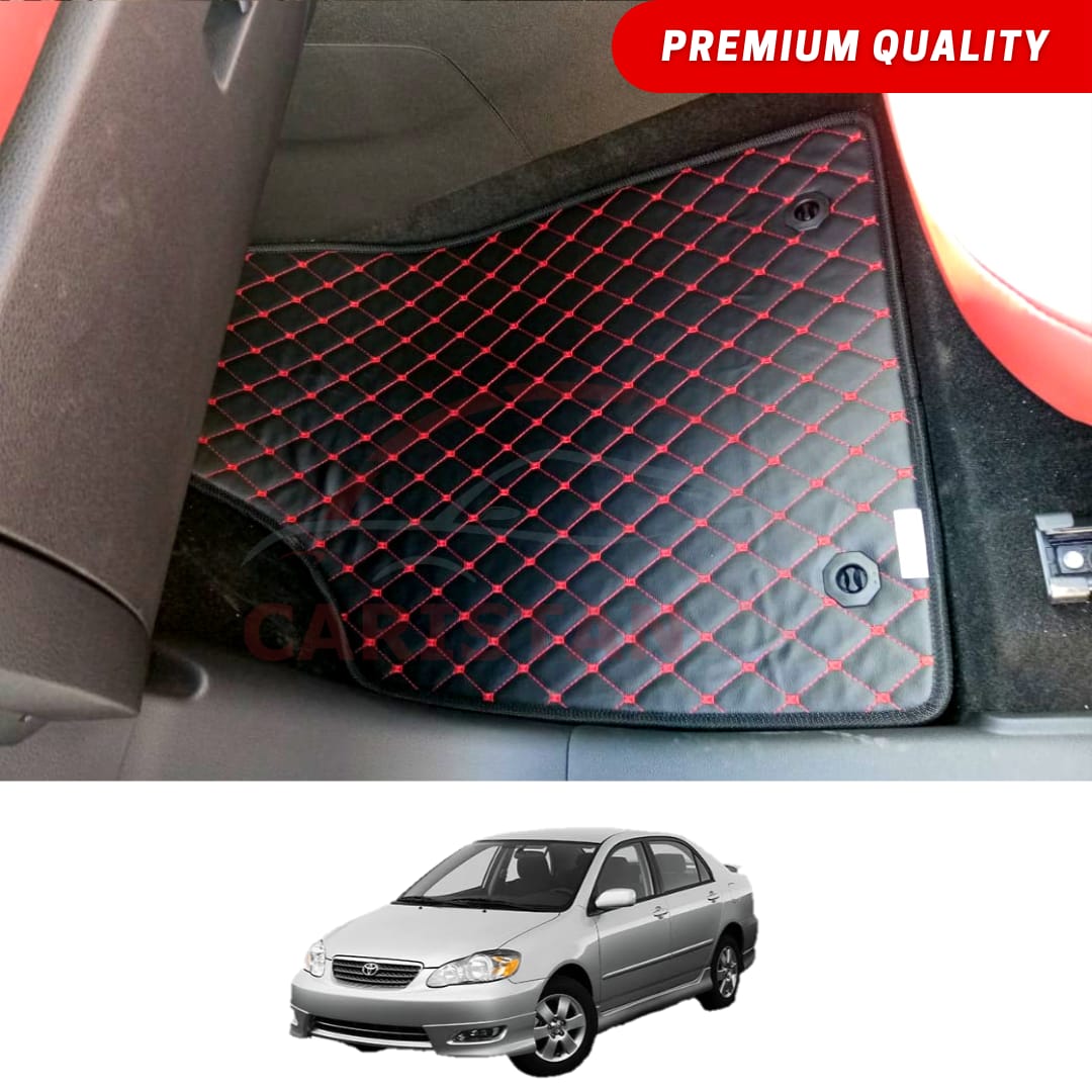 Toyota Corolla Flat Style 7D Floor Mats Black With Red Stitch 2002-08
