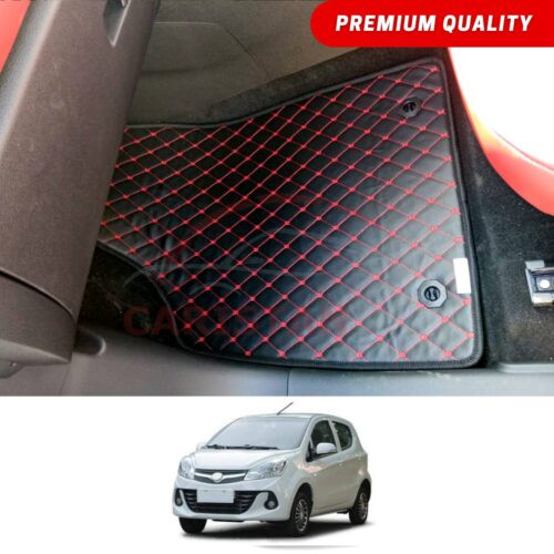 Prince Pearl Flat Style 7D Floor Mats Black With Red Stitch