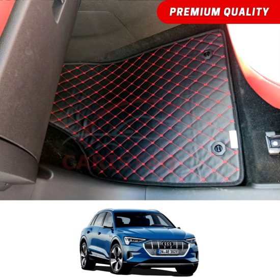 Audi E-Tron Flat Style 7D Floor Mats Black With Red Stitch