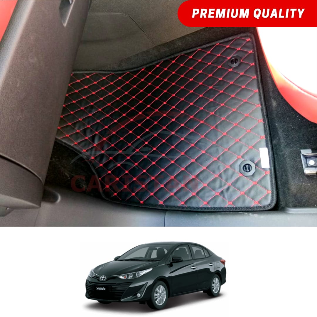 Toyota Yaris Flat Style 7D Floor Mats Black With Red Stitch