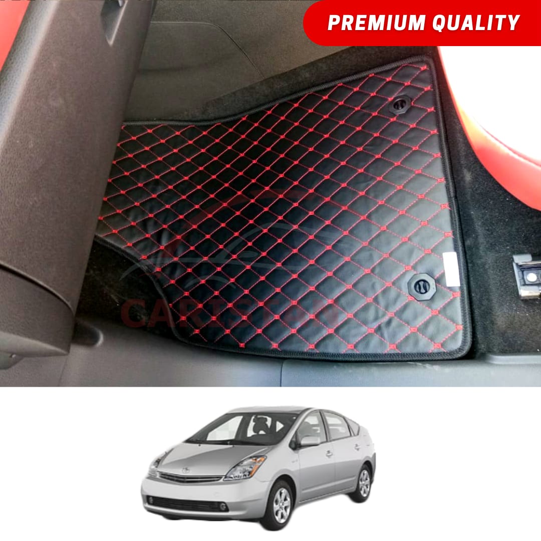 Toyota Prius Flat Style 7D Floor Mats Black With Red Stitch 2005-09