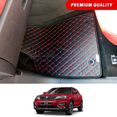 Proton X70 Flat Style 7D Floor Mats Black With Red Stitch