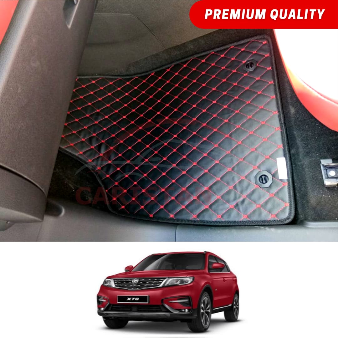 Proton X70 Flat Style 7D Floor Mats Black With Red Stitch