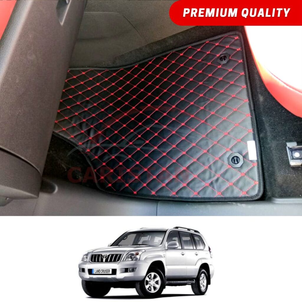 Toyota Prado FJ 120 Flat Style 7D Floor Mats Black With Red Stitch
