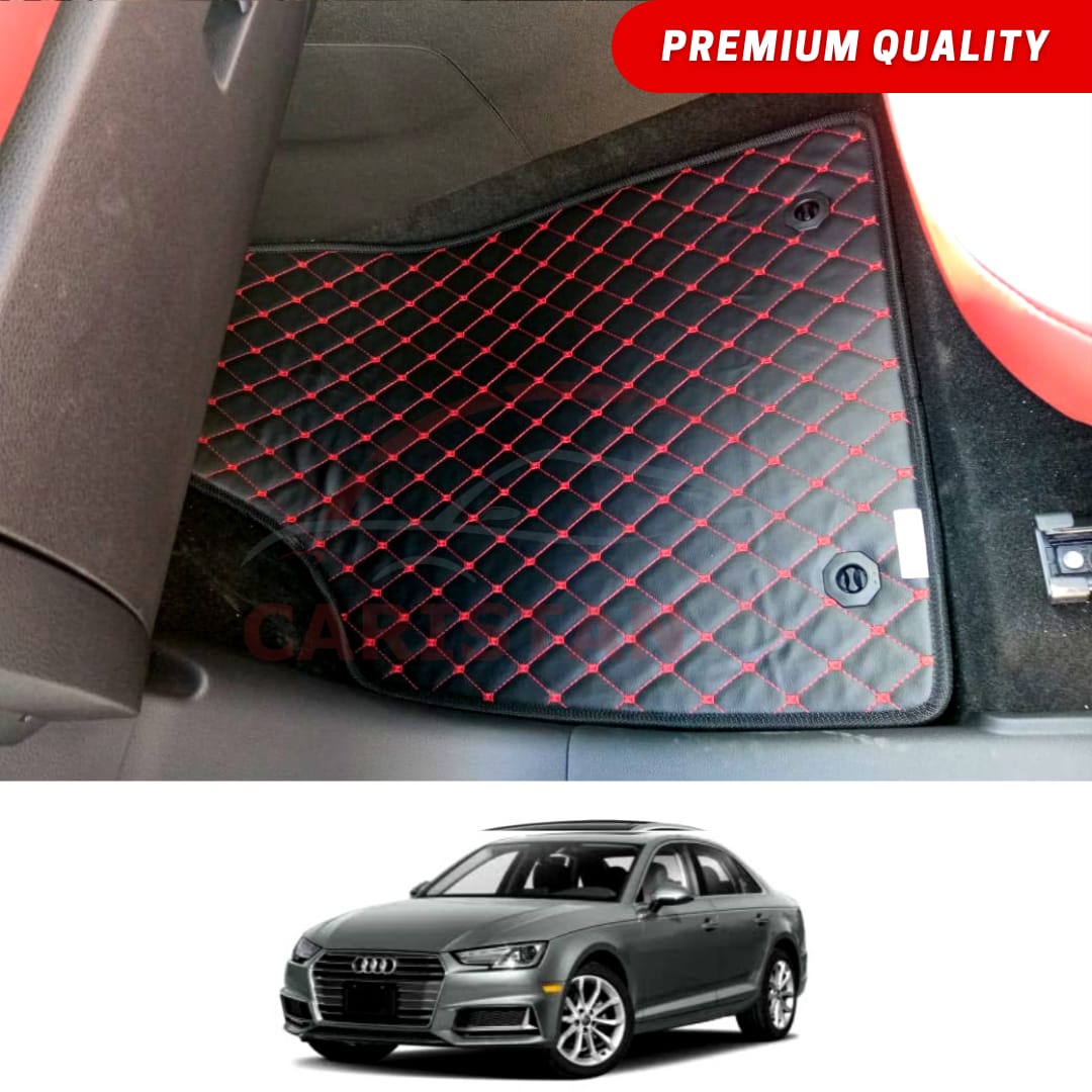 Audi A4 Flat Style 7D Floor Mats Black With Red Stitch