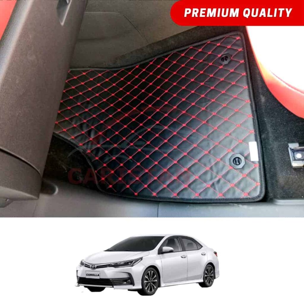 Toyota Corolla Flat Style 7D Floor Mats Black With Red Stitch 2017-24