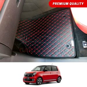 Honda N One Flat Style 7D Floor Mats Black With Red Stitch 2013-20